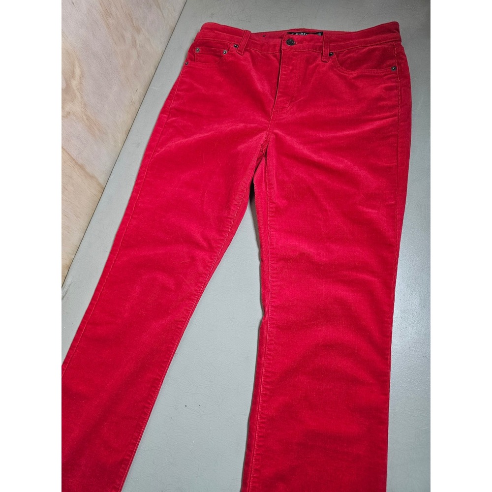 Lauren Ralph Lauren Red Corduroy Straight Leg Pants Womens Size 8 Stretch - Picture 6 of 16
